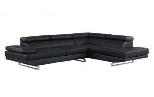 Black Leather L Shaped Two Piece Corner Sectional