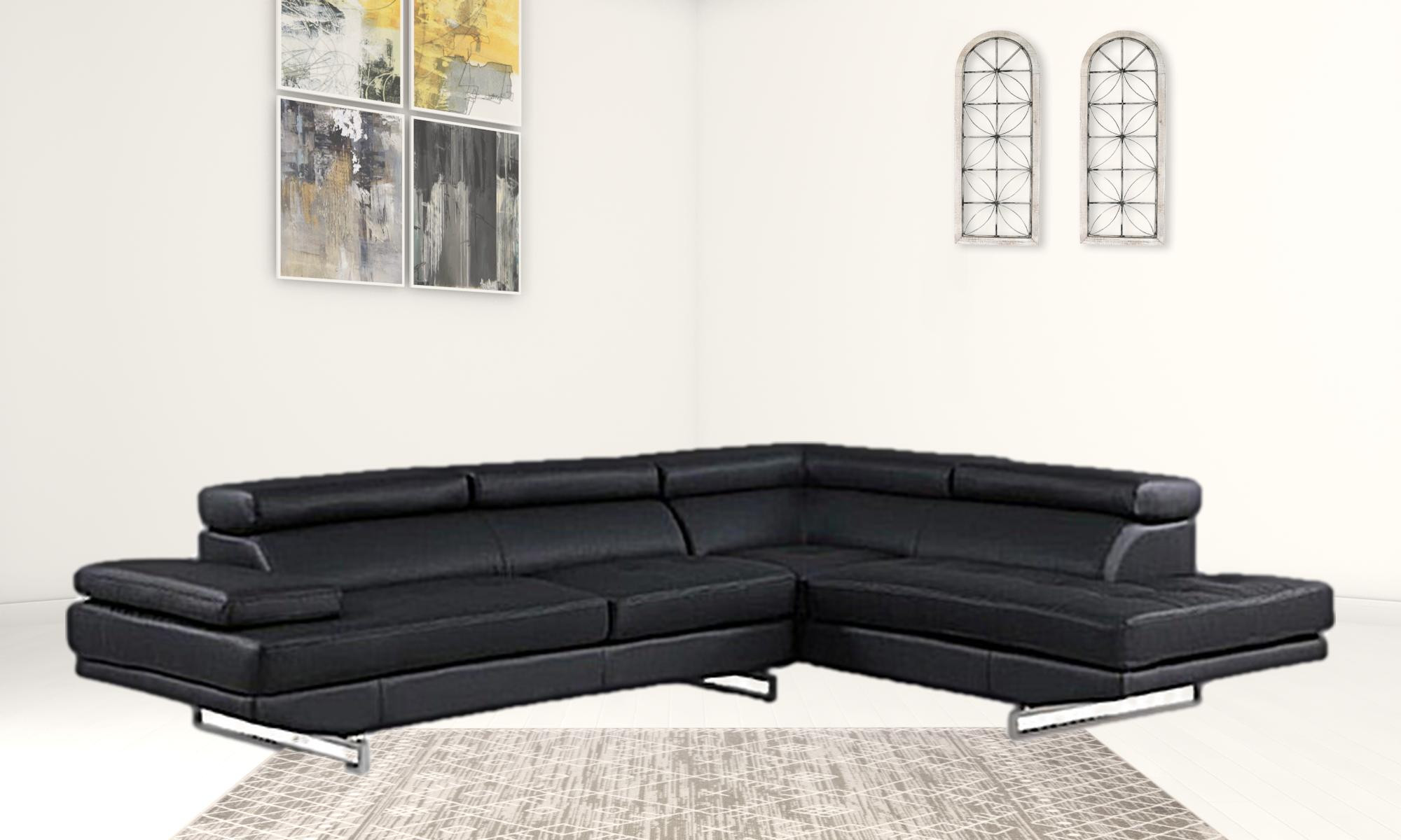 Black Leather L Shaped Two Piece Corner Sectional - Image 4