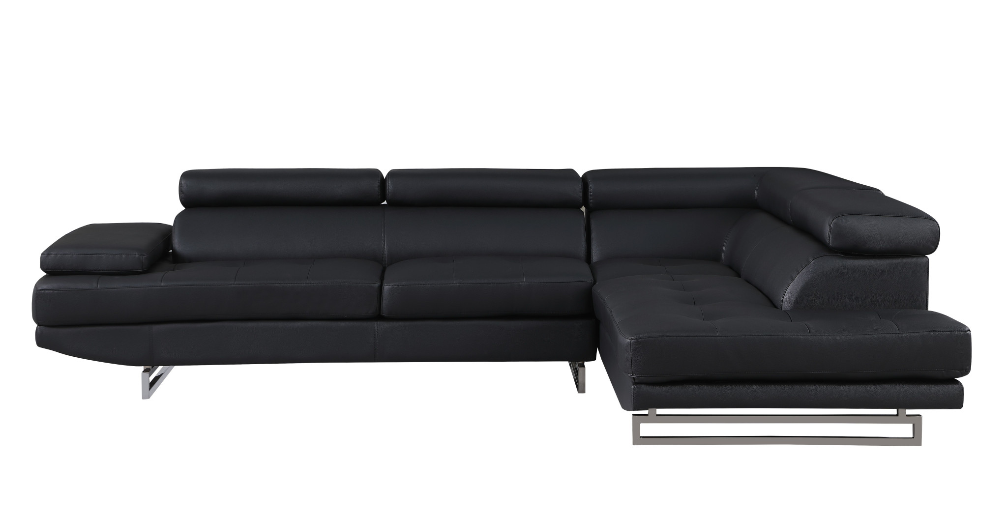 Black Leather L Shaped Two Piece Corner Sectional - Image 3