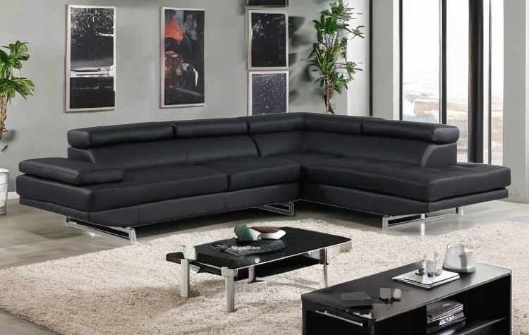 Black Leather L Shaped Two Piece Corner Sectional - Image 7