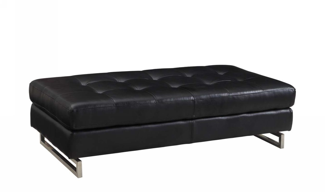 63" Black Tufted Faux Leather and Silver Ottoman - Image 3