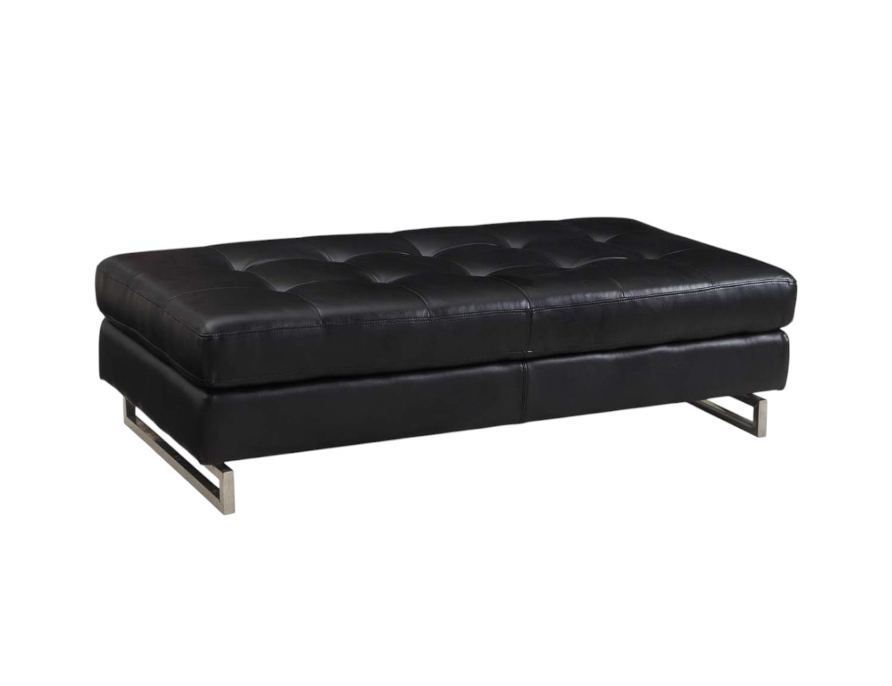 63" Black Tufted Faux Leather and Silver Ottoman - Image 2