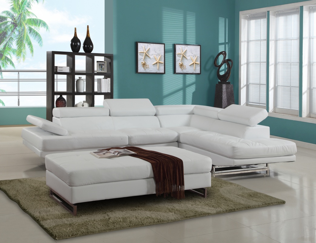 White Leather L Shaped Two Piece Corner Sectional - Image 8