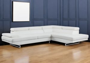 White Leather L Shaped Two Piece Corner Sectional