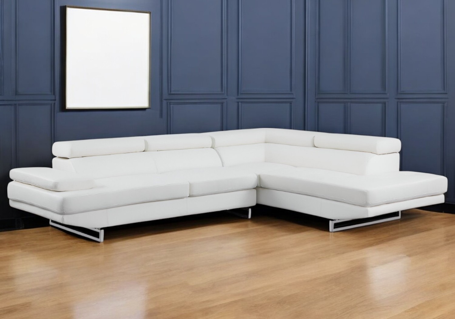 White Leather L Shaped Two Piece Corner Sectional