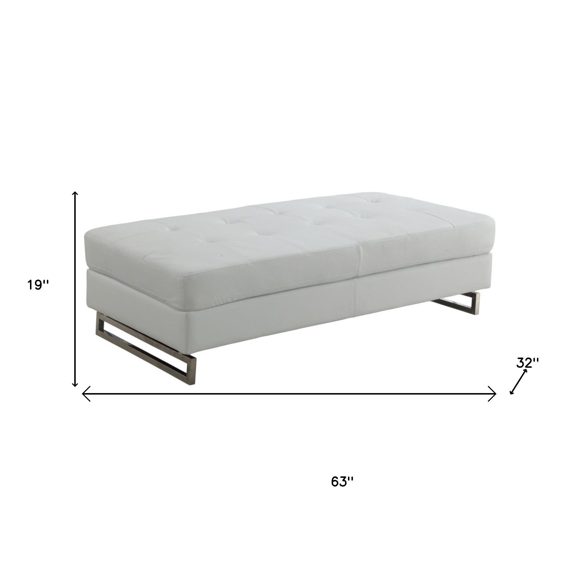 63" White and Silver Faux Leather Ottoman - Image 6