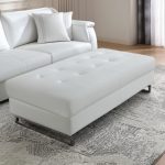 63" White and Silver Faux Leather Ottoman