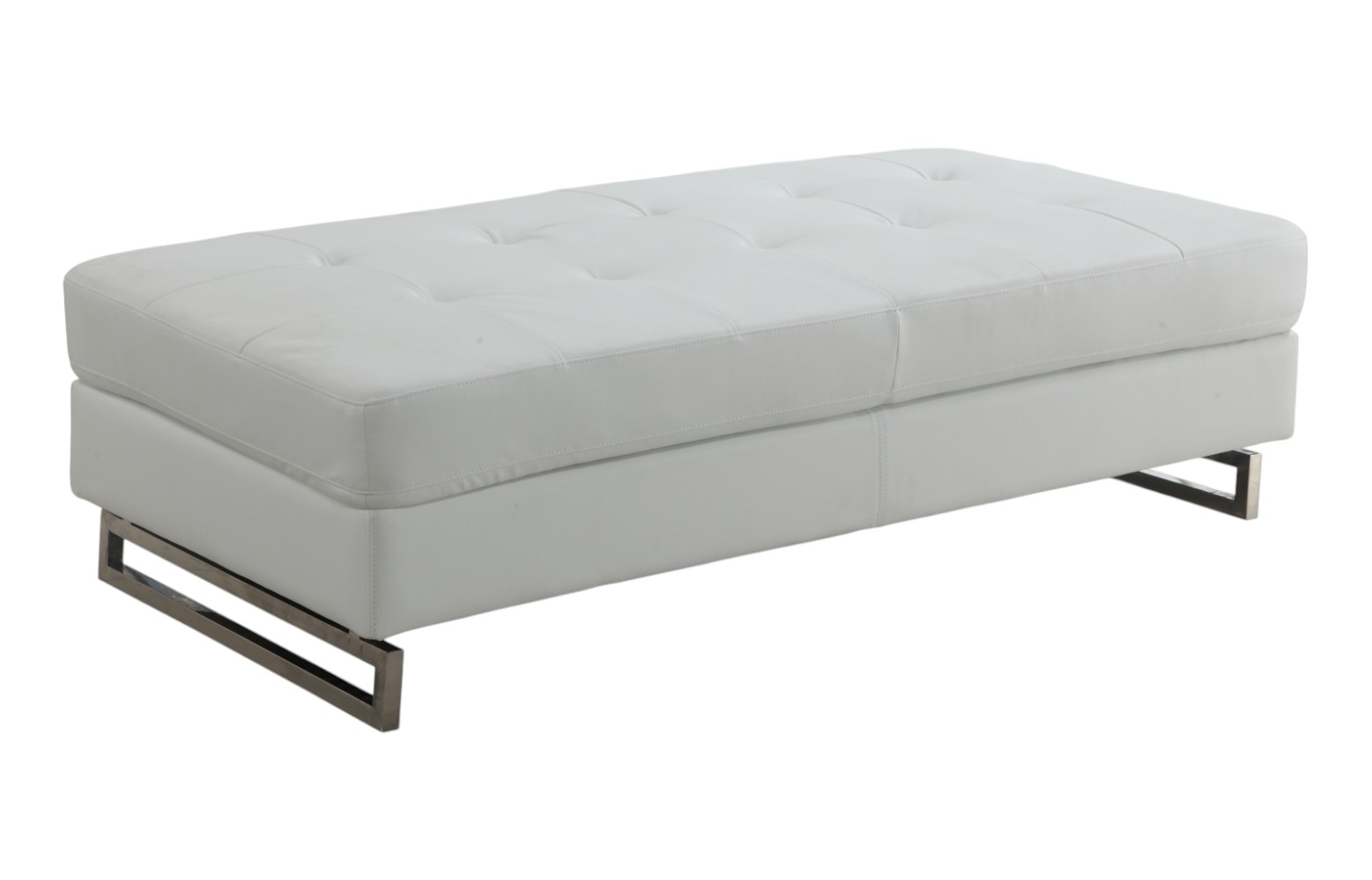 63" White and Silver Faux Leather Ottoman - Image 2