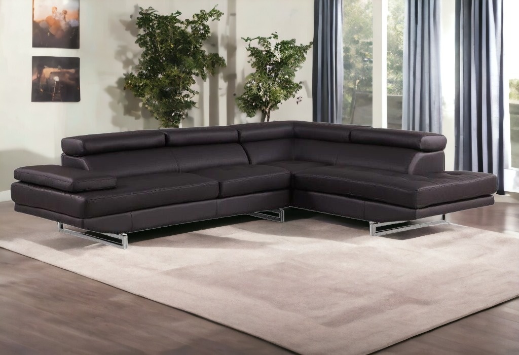 Brown Leather L Shaped Two Piece Corner Sectional - Image 2