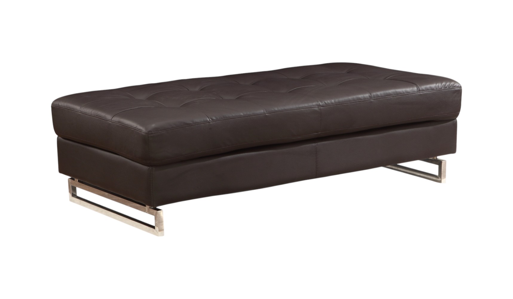 63" Brown and Silver Faux Leather Tufted Ottoman - Image 2