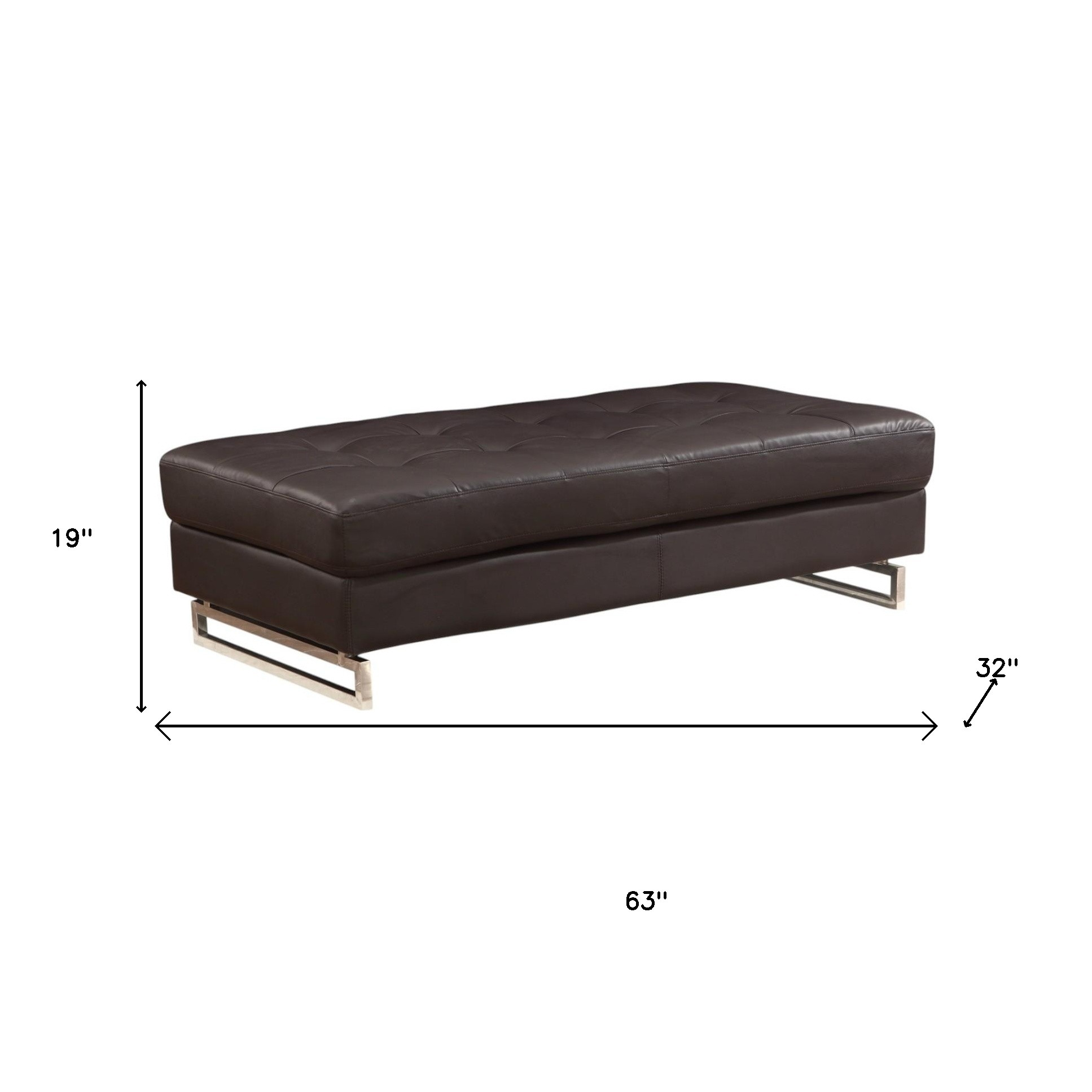 63" Brown and Silver Faux Leather Tufted Ottoman - Image 6