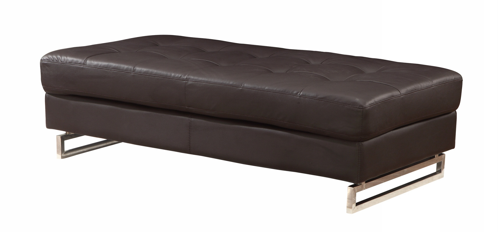 63" Brown and Silver Faux Leather Tufted Ottoman - Image 3