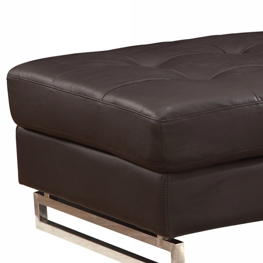 63" Brown and Silver Faux Leather Tufted Ottoman - Image 4