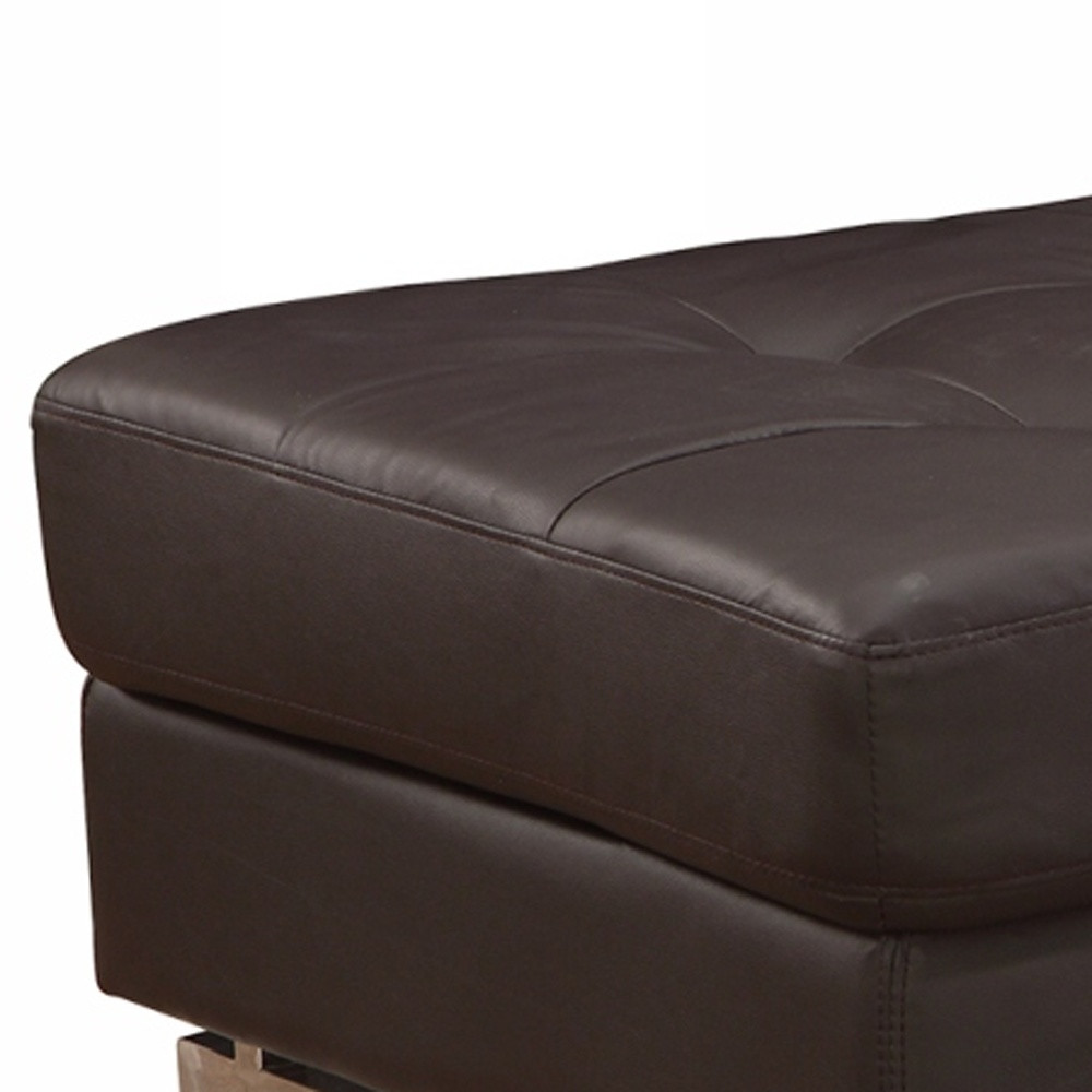 63" Brown and Silver Faux Leather Tufted Ottoman - Image 5