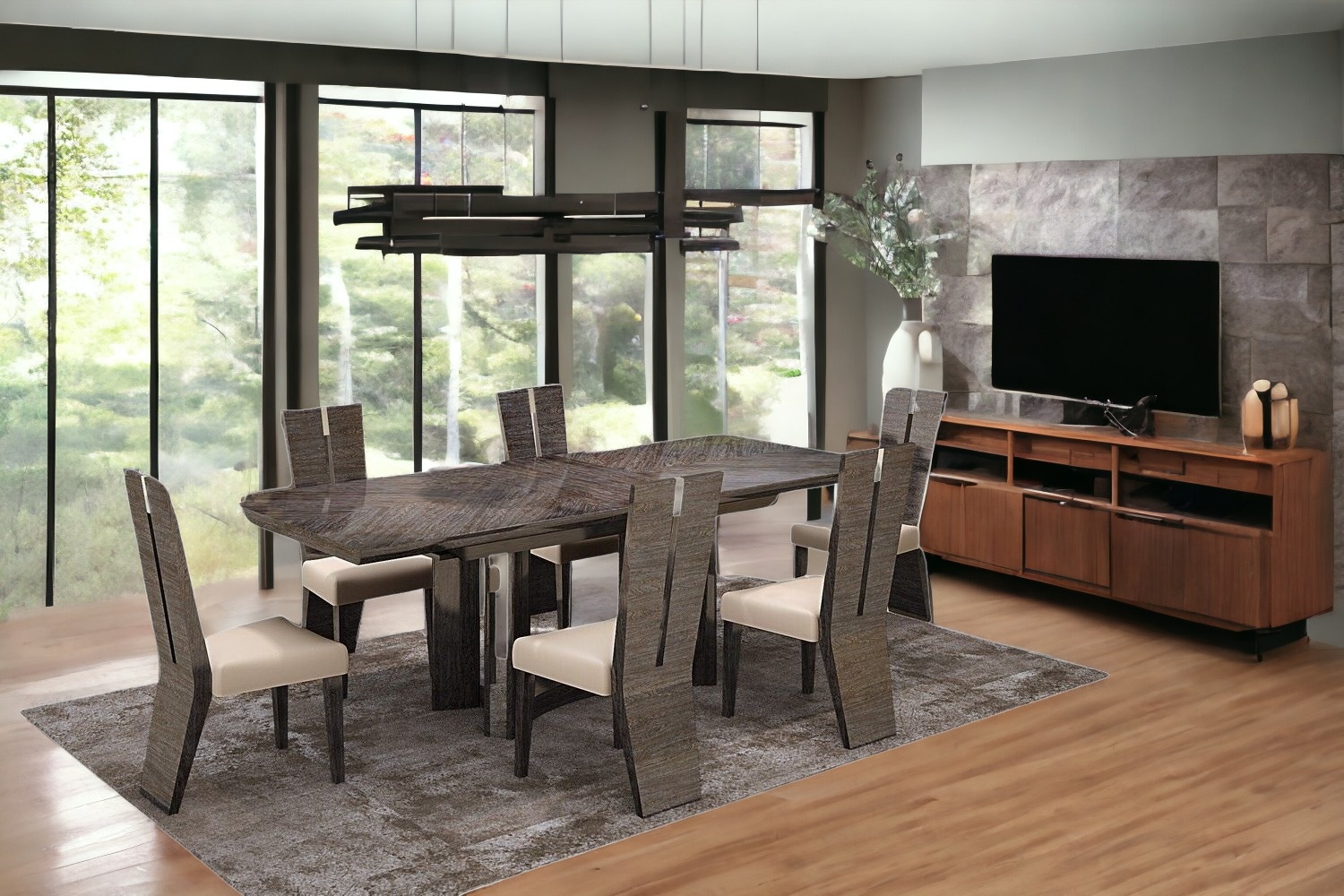 Seven Piece Gray Dining Set with Six Chairs - Image 2
