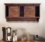 40" Brown Wood Five Hook Shelf With Barn Door Storage