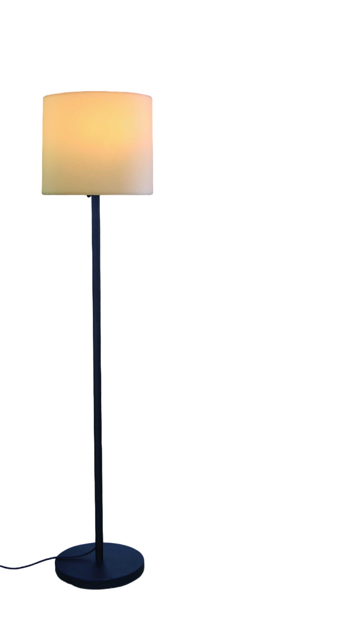 60" Black And White Floor Lamp With White Fabric Drum Shade - Image 3