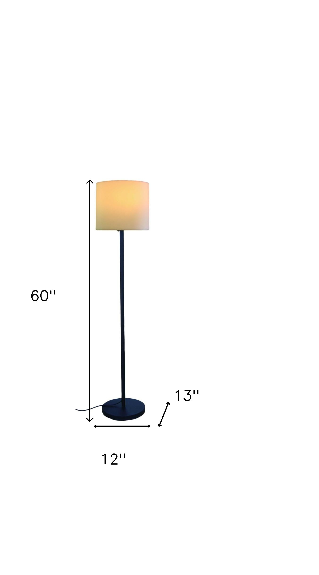 60" Black And White Floor Lamp With White Fabric Drum Shade - Image 4