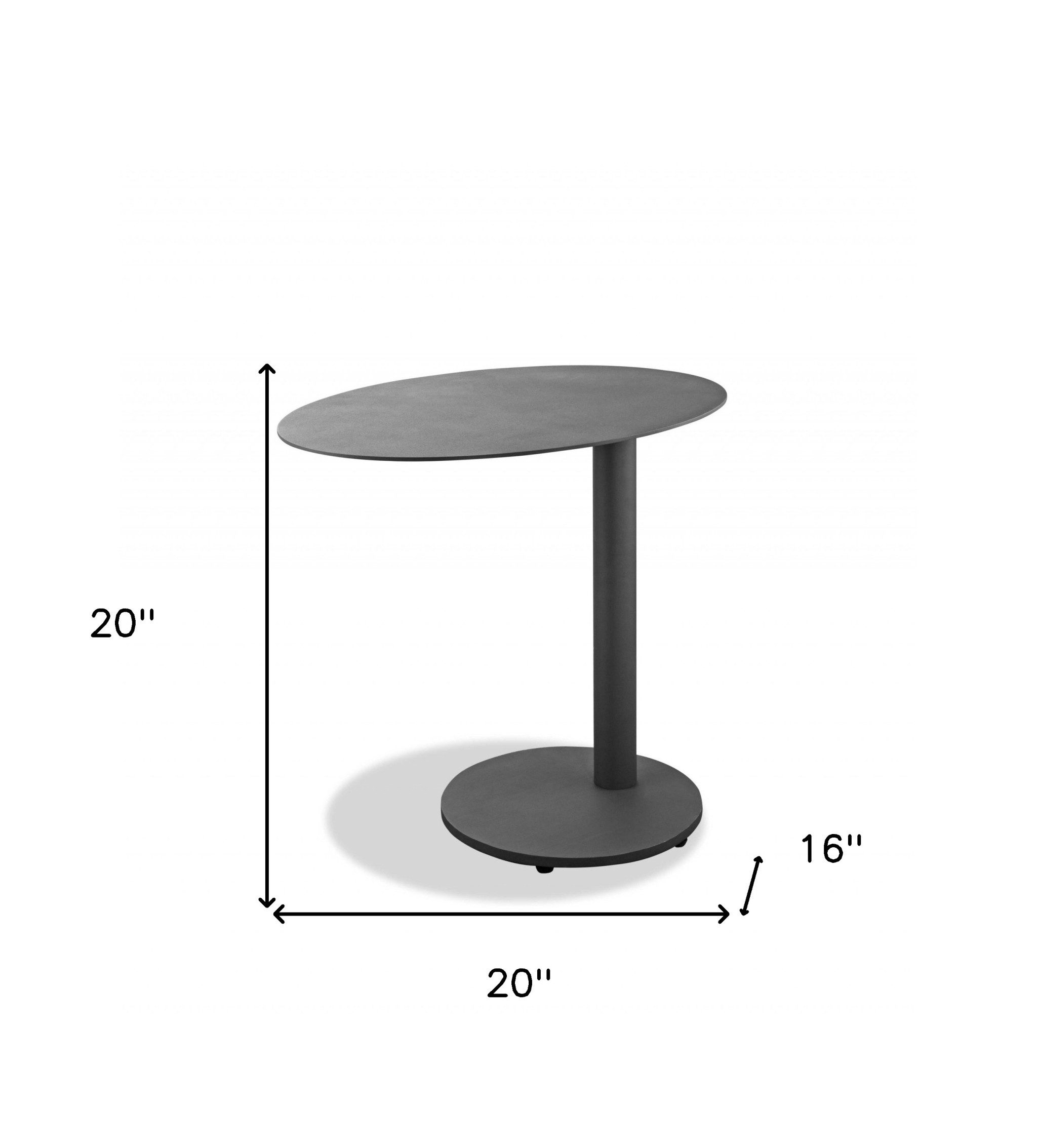 20" Gray Oval Aluminum Outdoor Side Table - Image 7
