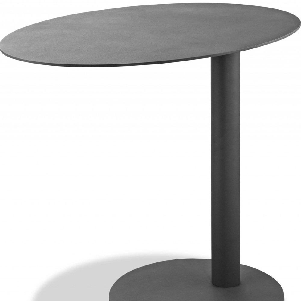 20" Gray Oval Aluminum Outdoor Side Table - Image 4