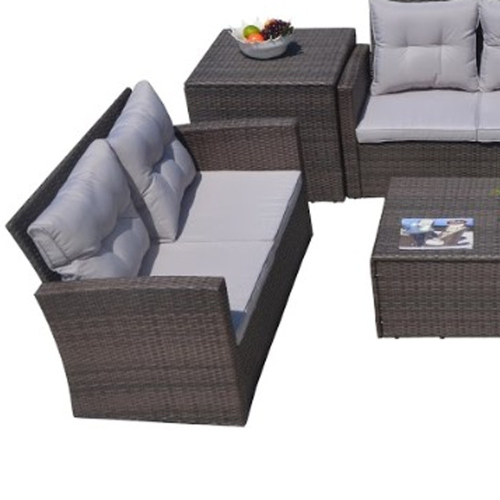 Six Piece Outdoor Brown Metal Sofa Seating Group With Cushions - Image 3