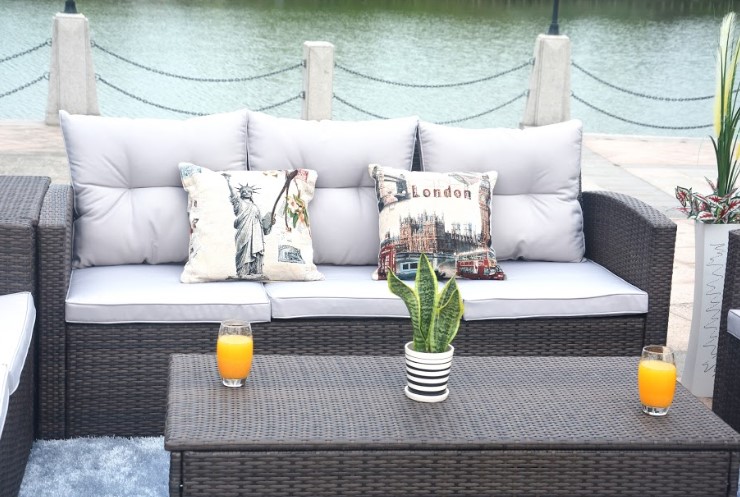 Six Piece Outdoor Brown Metal Sofa Seating Group With Cushions - Image 7