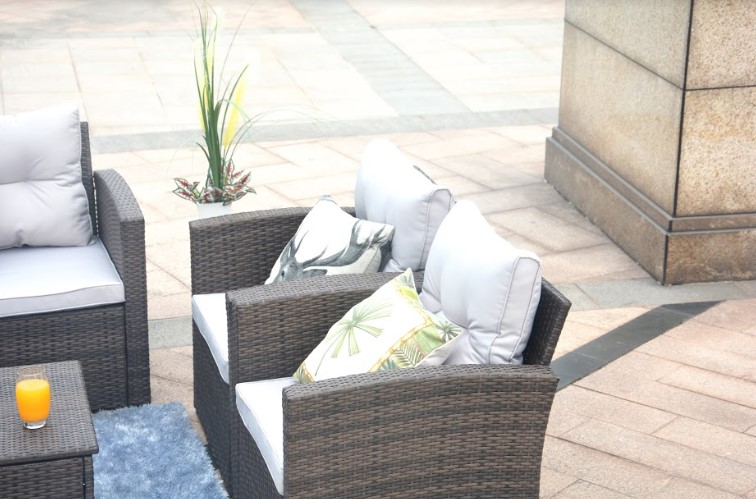 Six Piece Outdoor Brown Metal Sofa Seating Group With Cushions - Image 9