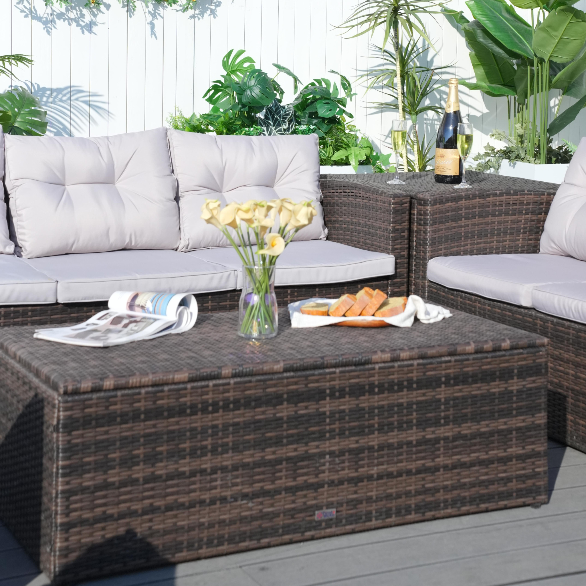 Six Piece Outdoor Brown Metal Sofa Seating Group With Cushions - Image 5