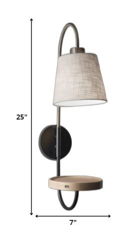 Antique Brass And Black Metal Wall Lamp With Usb Charging Station Wood Shelf - Image 9