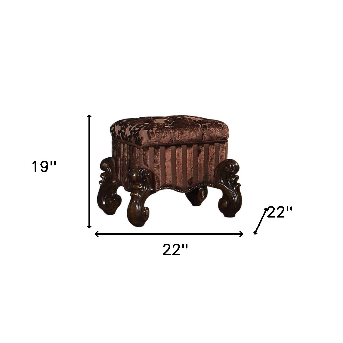22" Chocolate Fabric Damask Footstool - Image 10