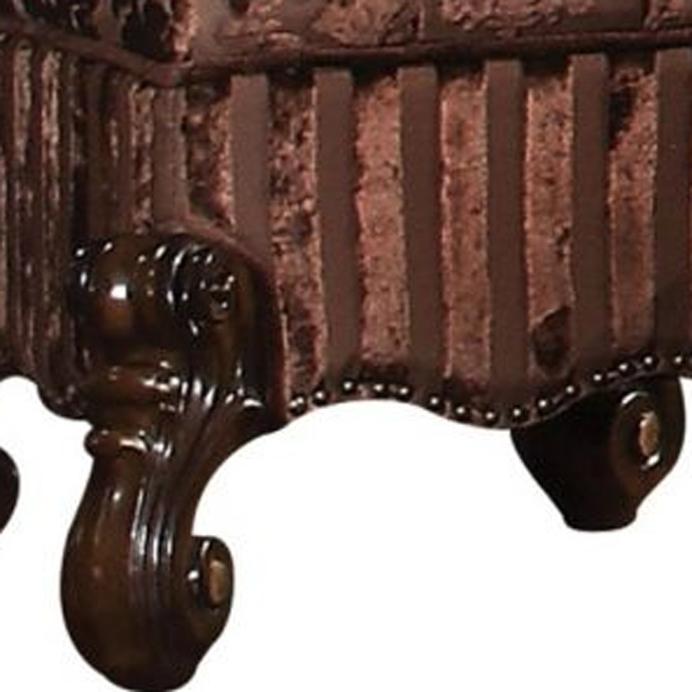 22" Chocolate Fabric Damask Footstool - Image 6