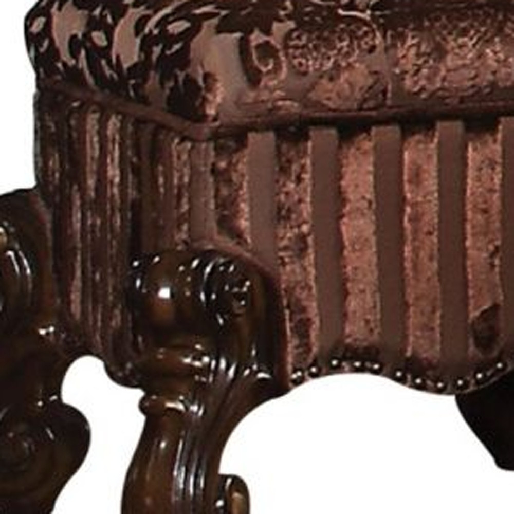 22" Chocolate Fabric Damask Footstool - Image 7