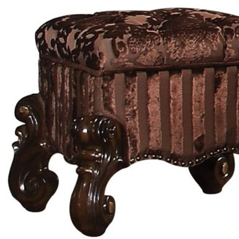 22" Chocolate Fabric Damask Footstool - Image 4