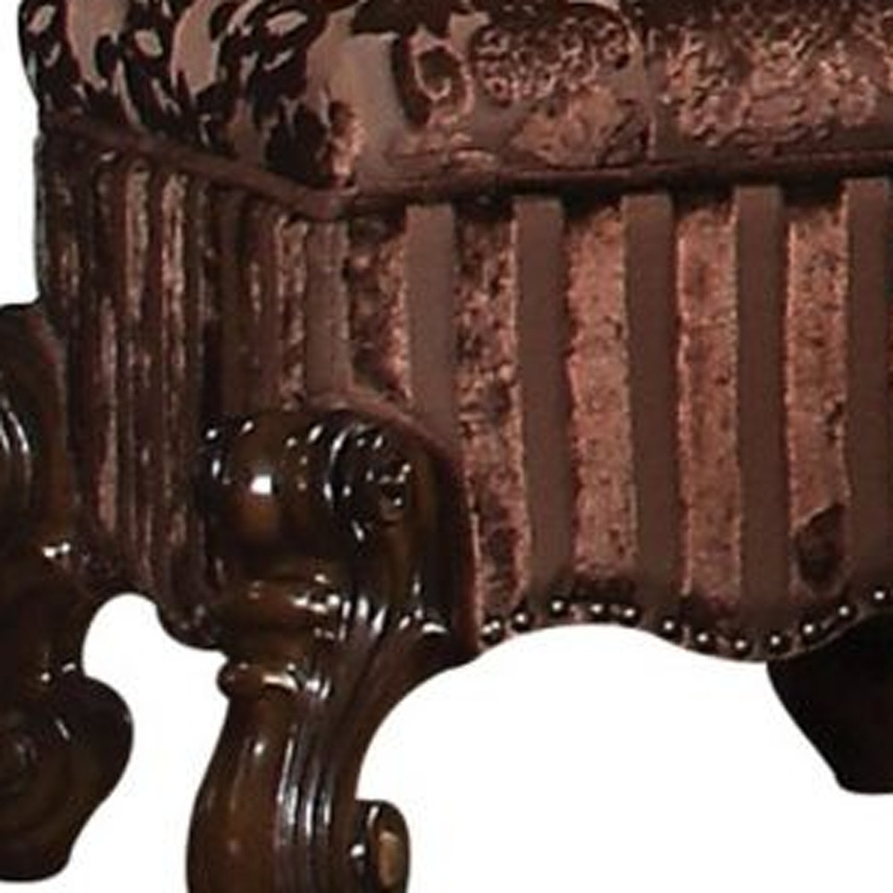 22" Chocolate Fabric Damask Footstool - Image 8