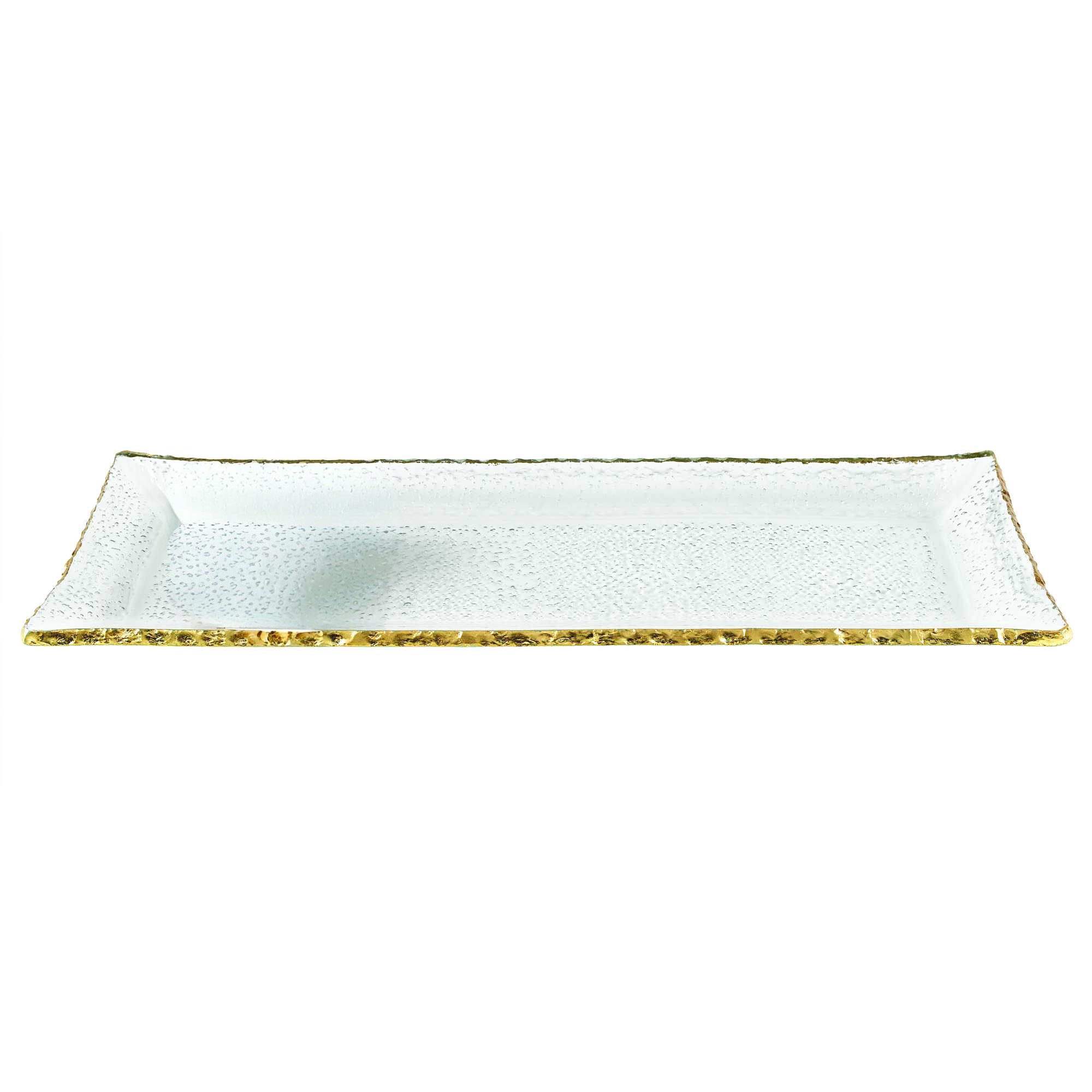 18 Mouth Blown Rectangular Edge Gold Leaf Serving Platter Or Tray - Image 2