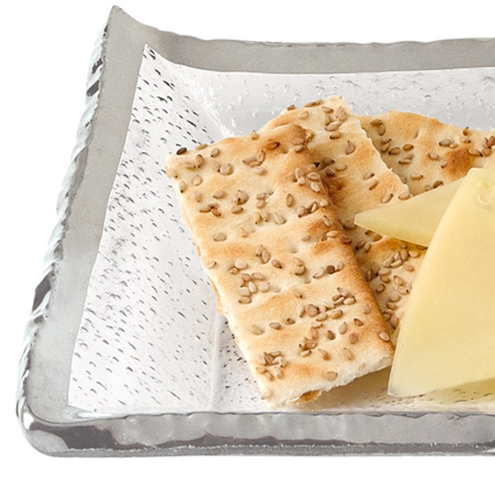 18 Mouth Blown Rectangular Edge Silver Serving Platter Or Tray - Image 5