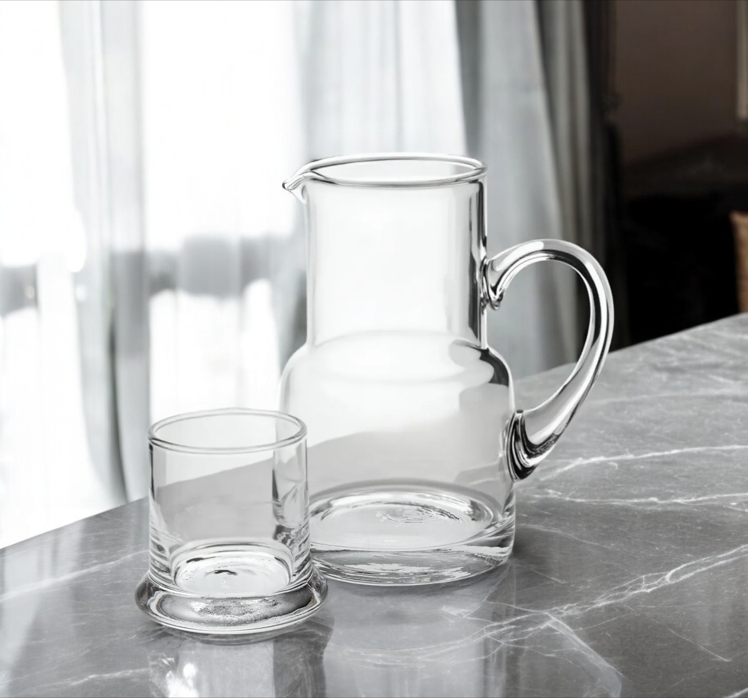 Set of Two Clear Crystal Glass Stemless Carafe And Drinking Glass