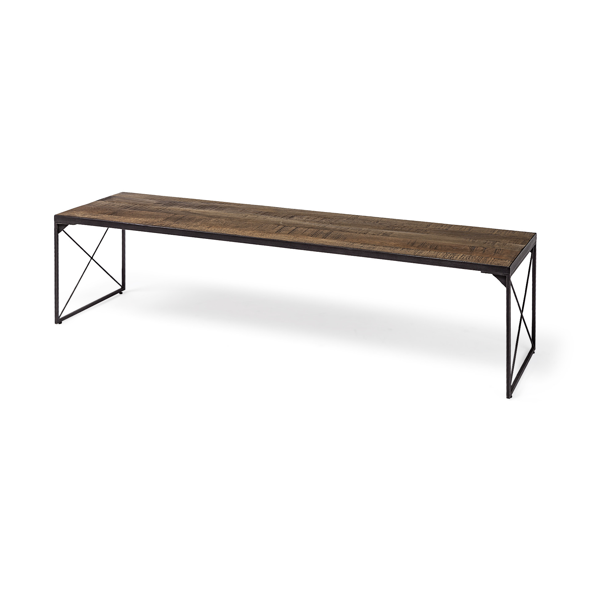 Rectangular Mango Woodmedium Brown Top And Black Iron Base Accent Bench - Image 3
