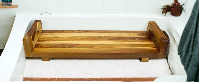 29"W Natural Teak Bath Tray and Seat with Handles - Image 9