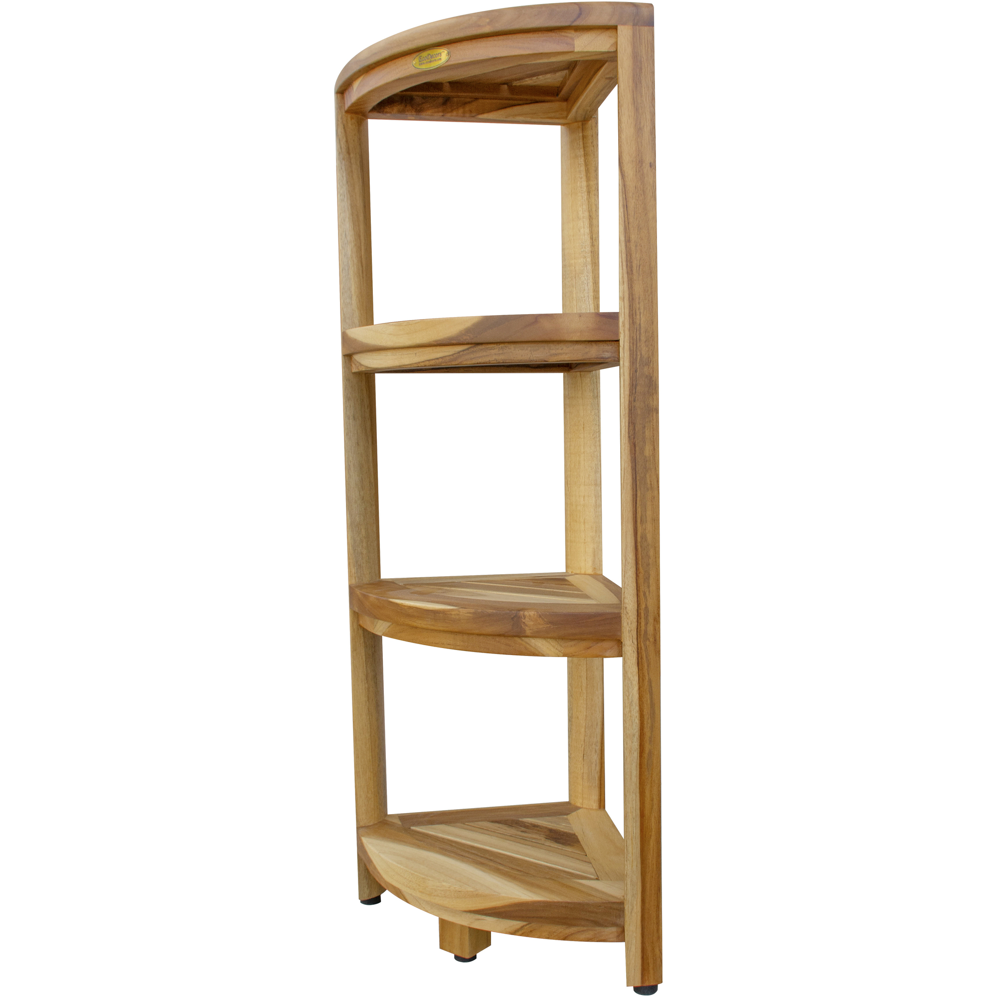 38" Natural Solid Teak Wood Freestanding Corner Shelving Unit - Image 2