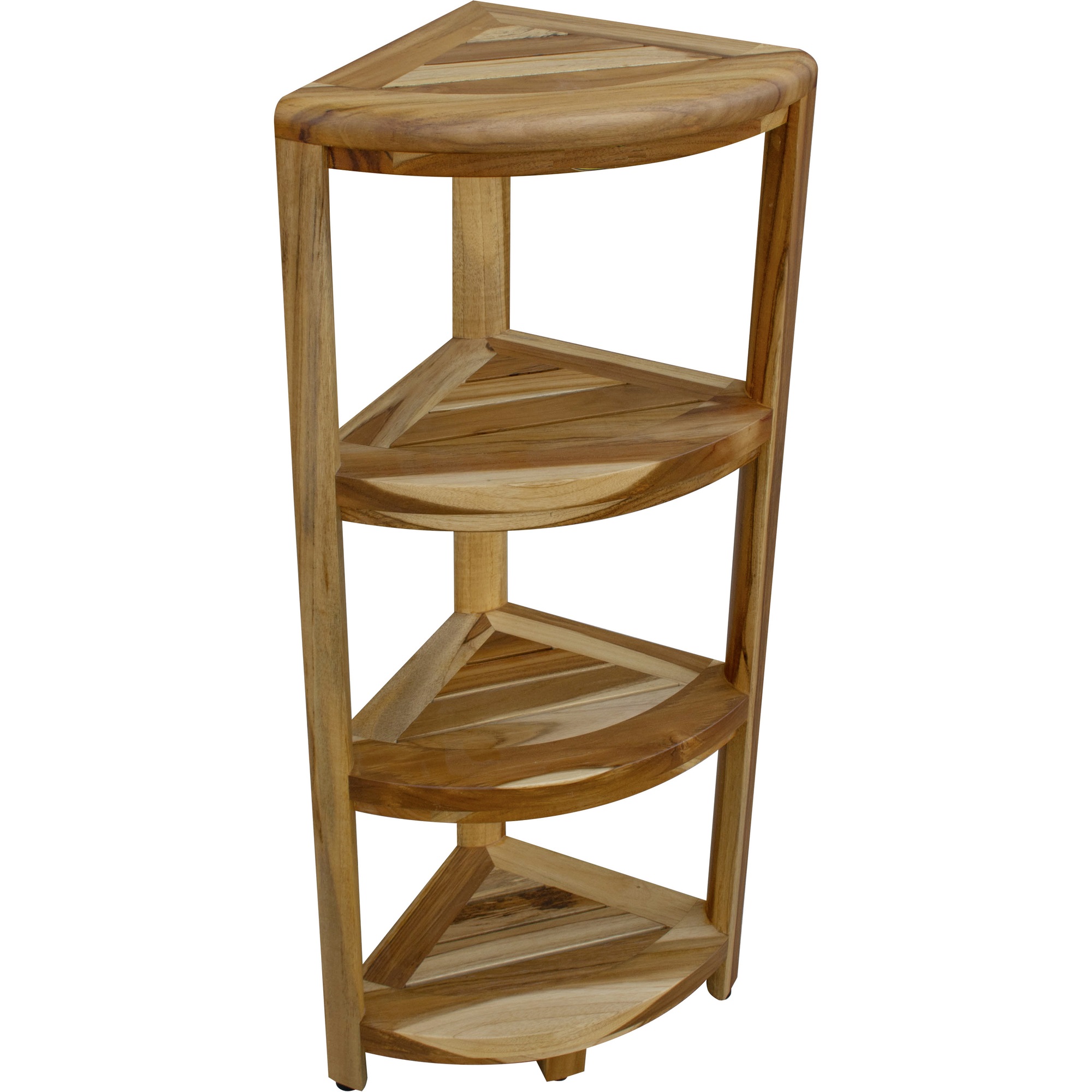 38" Natural Solid Teak Wood Freestanding Corner Shelving Unit - Image 3