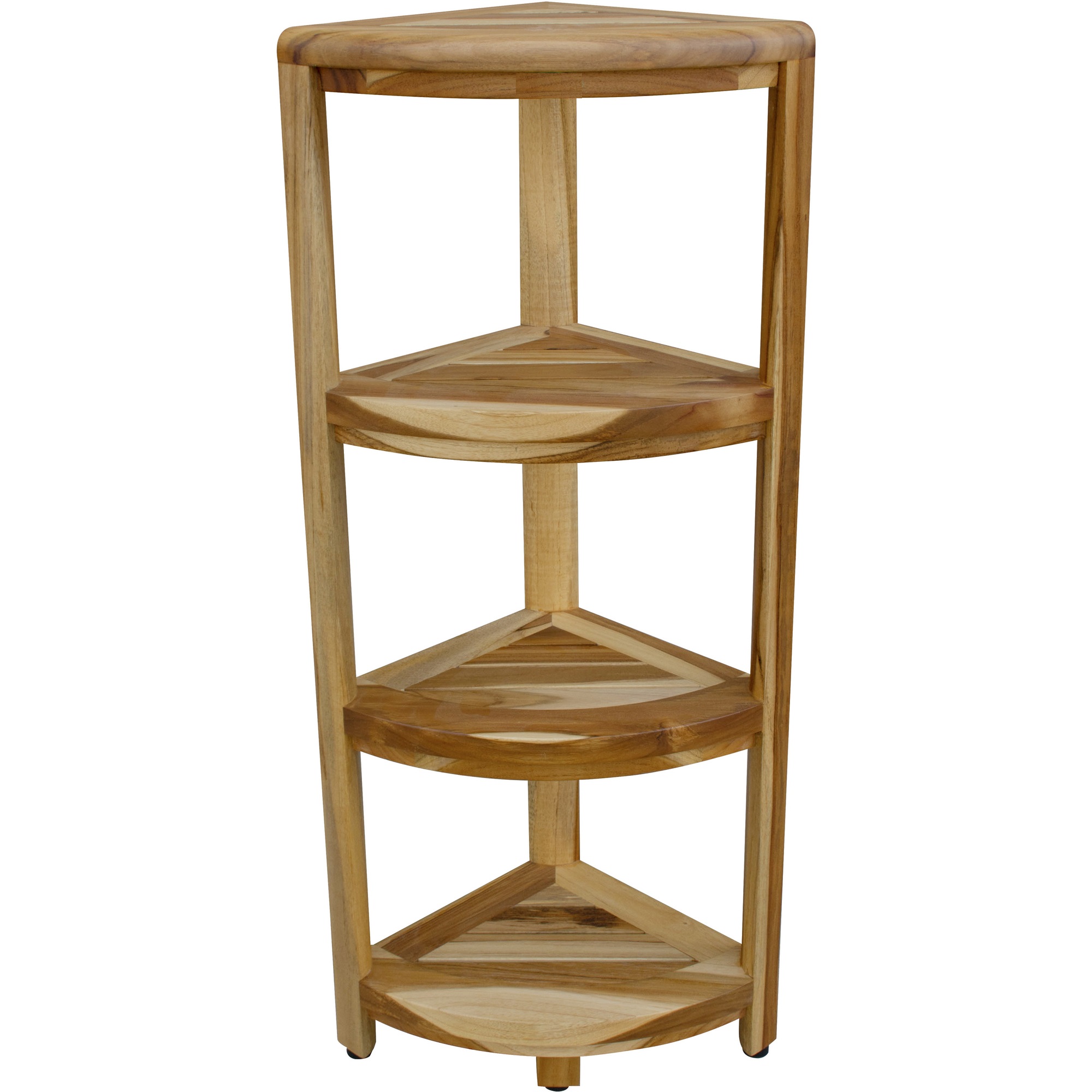 38" Natural Solid Teak Wood Freestanding Corner Shelving Unit - Image 4