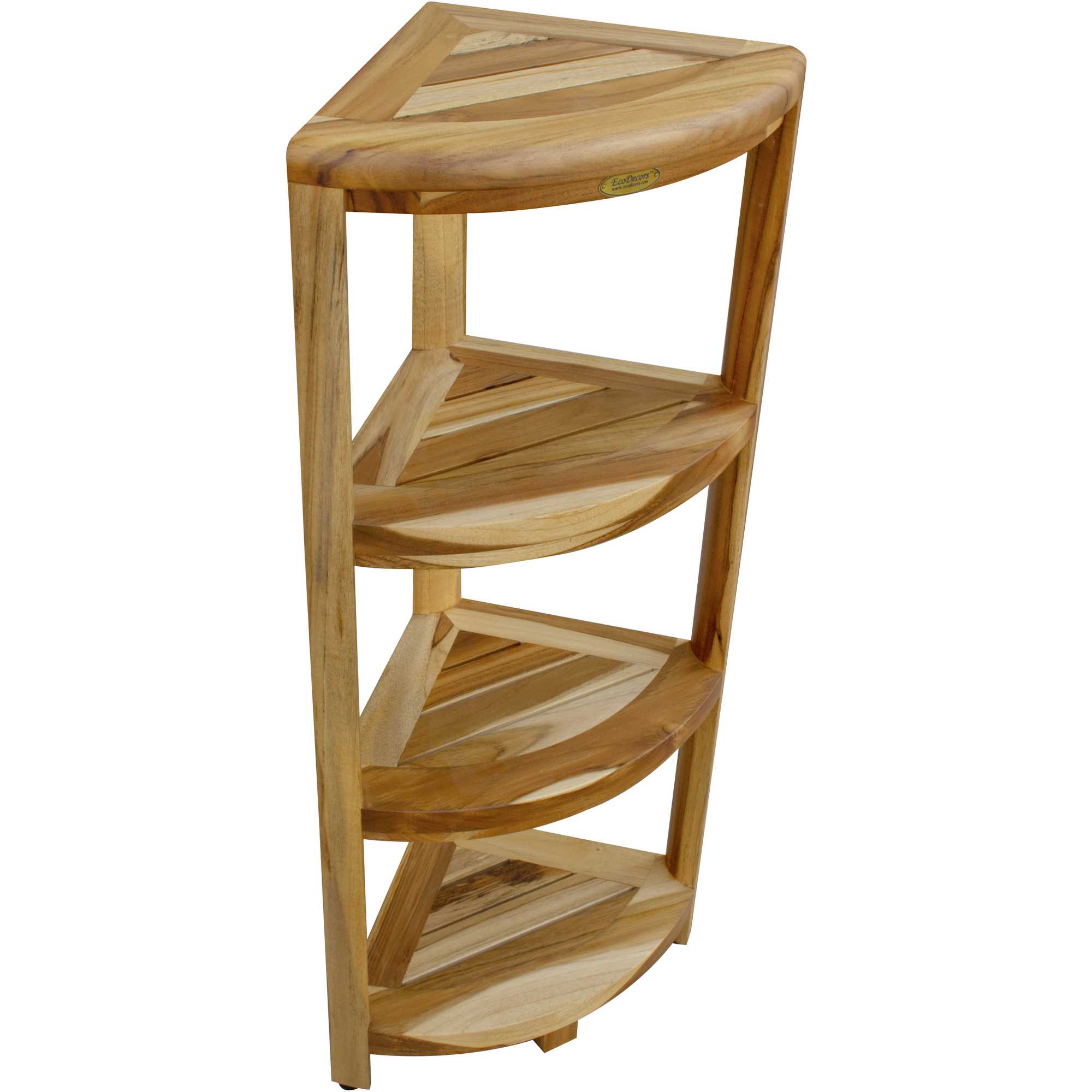 38" Natural Solid Teak Wood Freestanding Corner Shelving Unit - Image 5