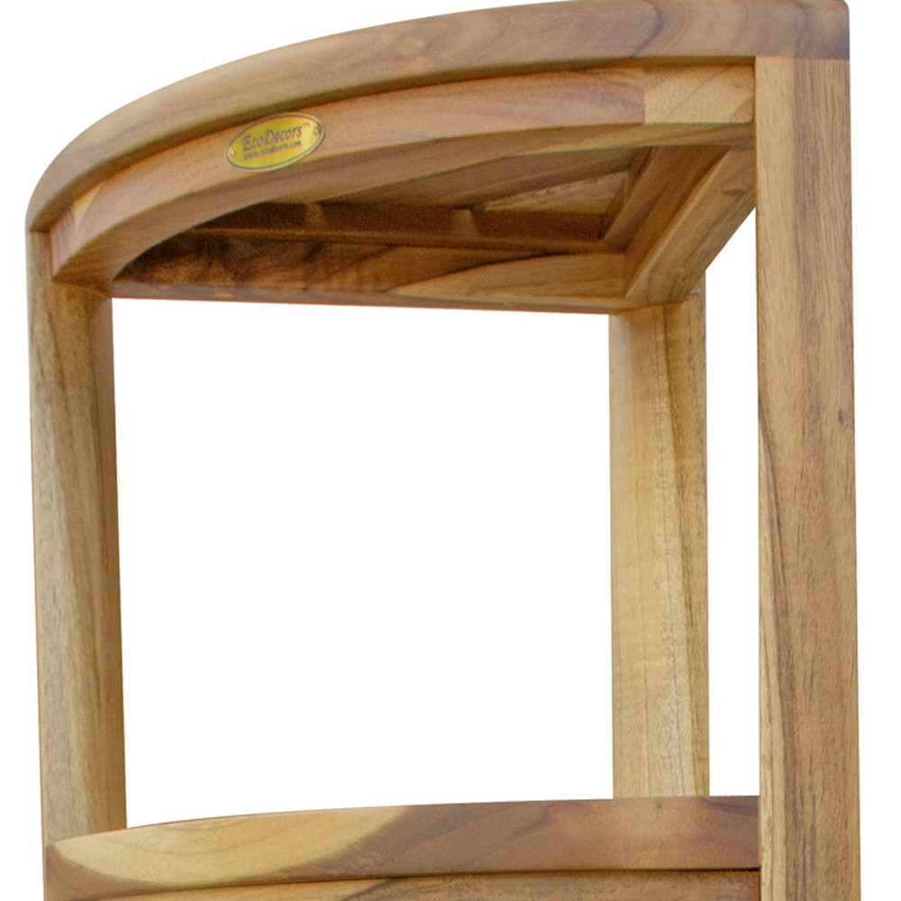 38" Natural Solid Teak Wood Freestanding Corner Shelving Unit - Image 7
