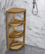 38" Natural Solid Teak Wood Freestanding Corner Shelving Unit