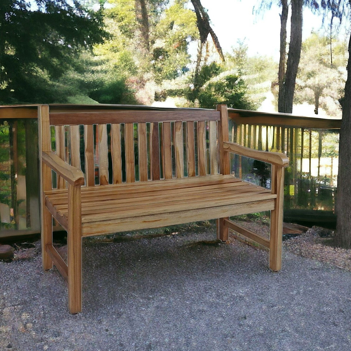 26" Natural Teak Solid Wood Garden Bench - Image 3