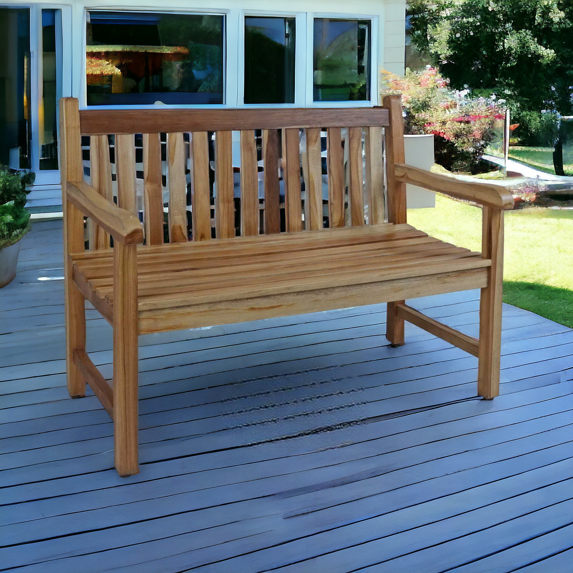26" Natural Teak Solid Wood Garden Bench - Image 2