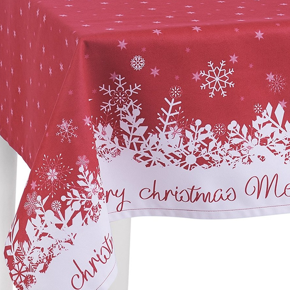 55" X 84" Red And White Polyester Tablecloth - Image 3