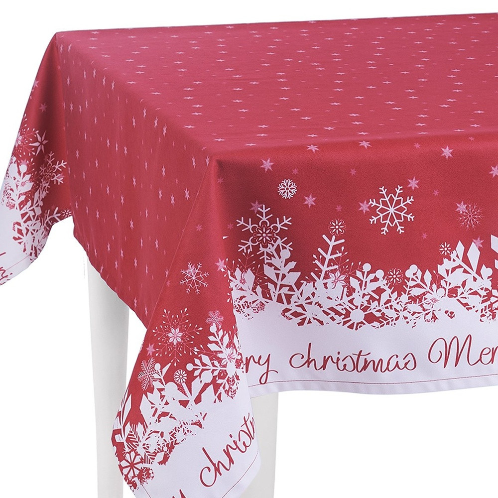 55" X 84" Red And White Polyester Tablecloth - Image 4