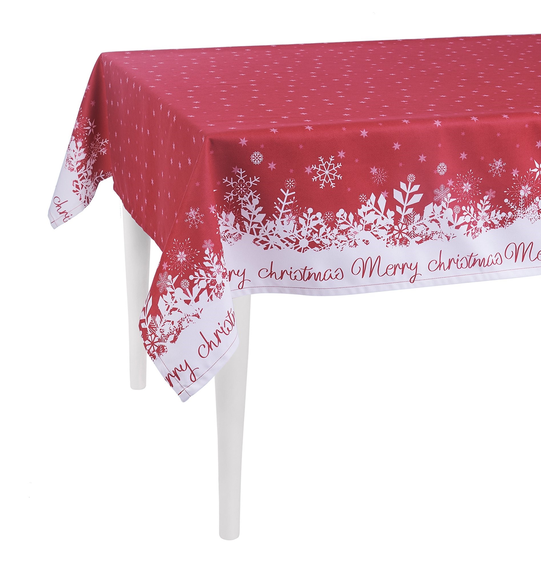 55" X 84" Red And White Polyester Tablecloth - Image 2